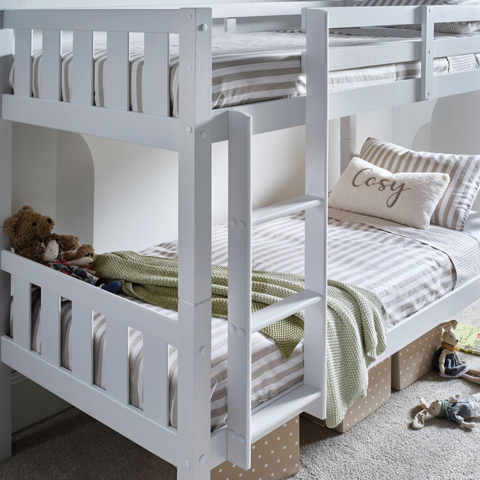 Close-up of the ladder on the Icon White Bunk Bed