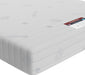 Close-up corner of the Visco Therapy adjustable bed mattress showing the white knitted cover and care label