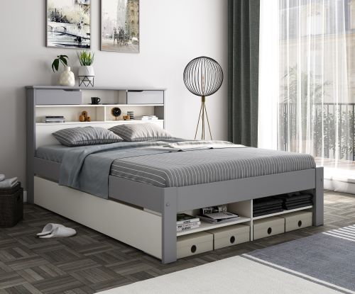 Bedmaster Fabio Grey White Bed Frame with Storage 