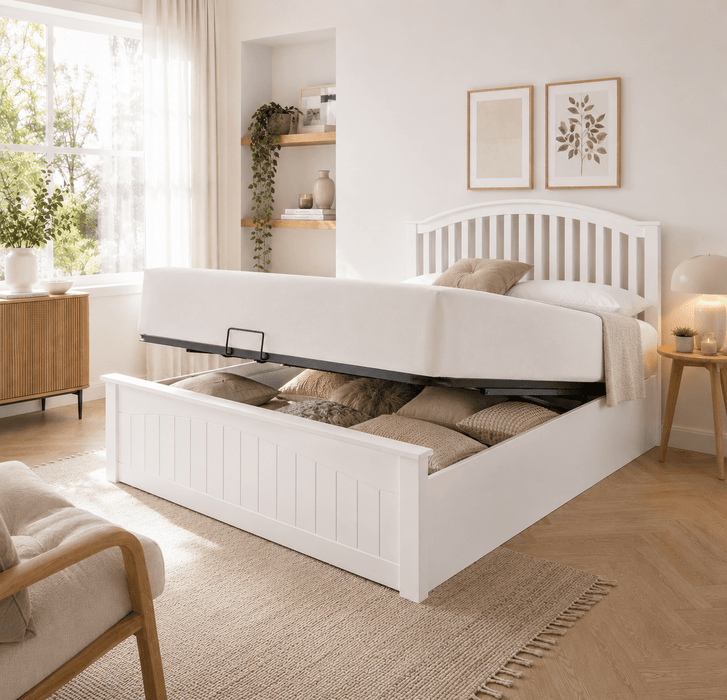 BedmasterGrayson White Wooden Ottoman Bed - Swann Sleep Ltd T/A Rest Relax
