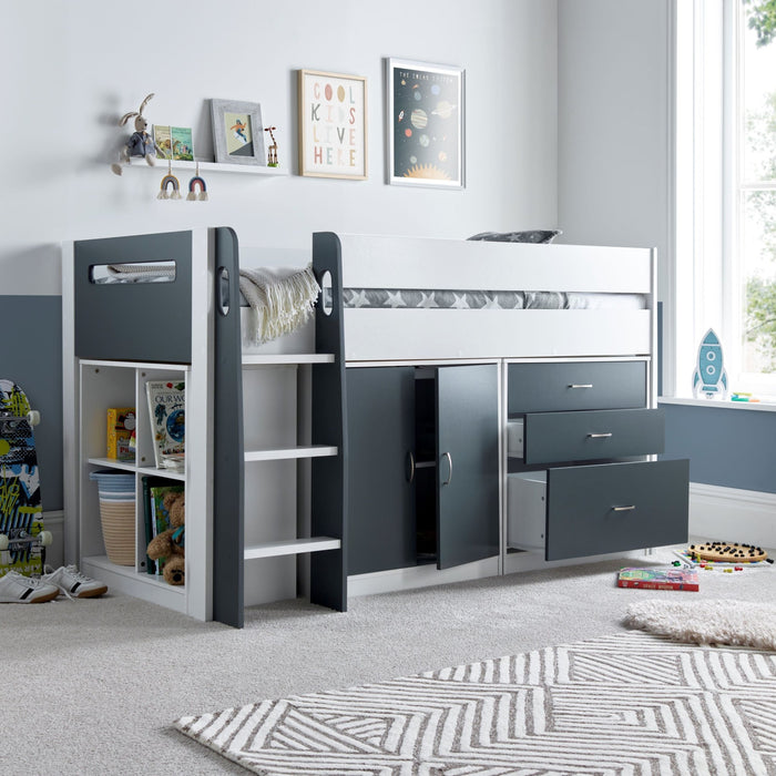 BedmasterLacy Storage Mid Sleeper Bed Grey and White - Rest Relax