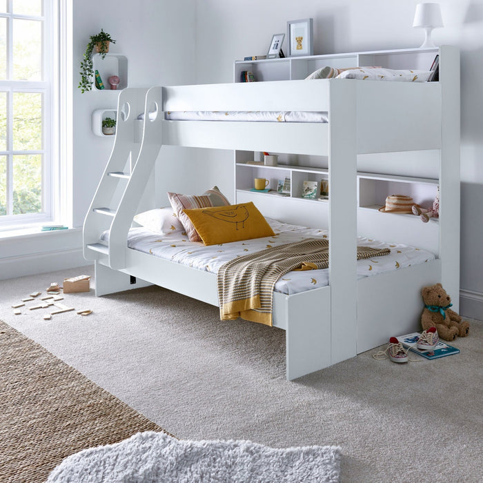 BedmasterOliver White Wooden Storage Triple Bunk with Pull Out Drawer - Rest Relax