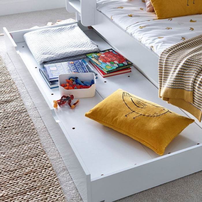 BedmasterOliver White Wooden Storage Triple Bunk with Pull Out Drawer - Rest Relax