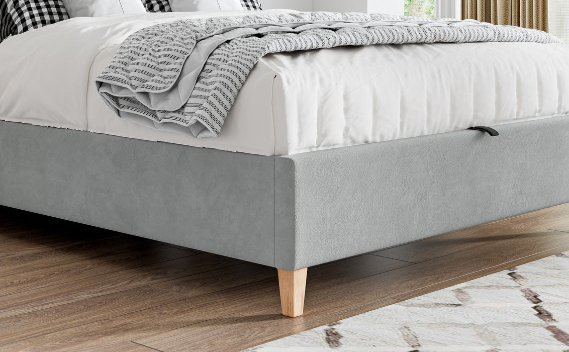 BedmasterRhodes Velvet Ottoman Storage Bed with Gas Lift in Grey - Rest Relax