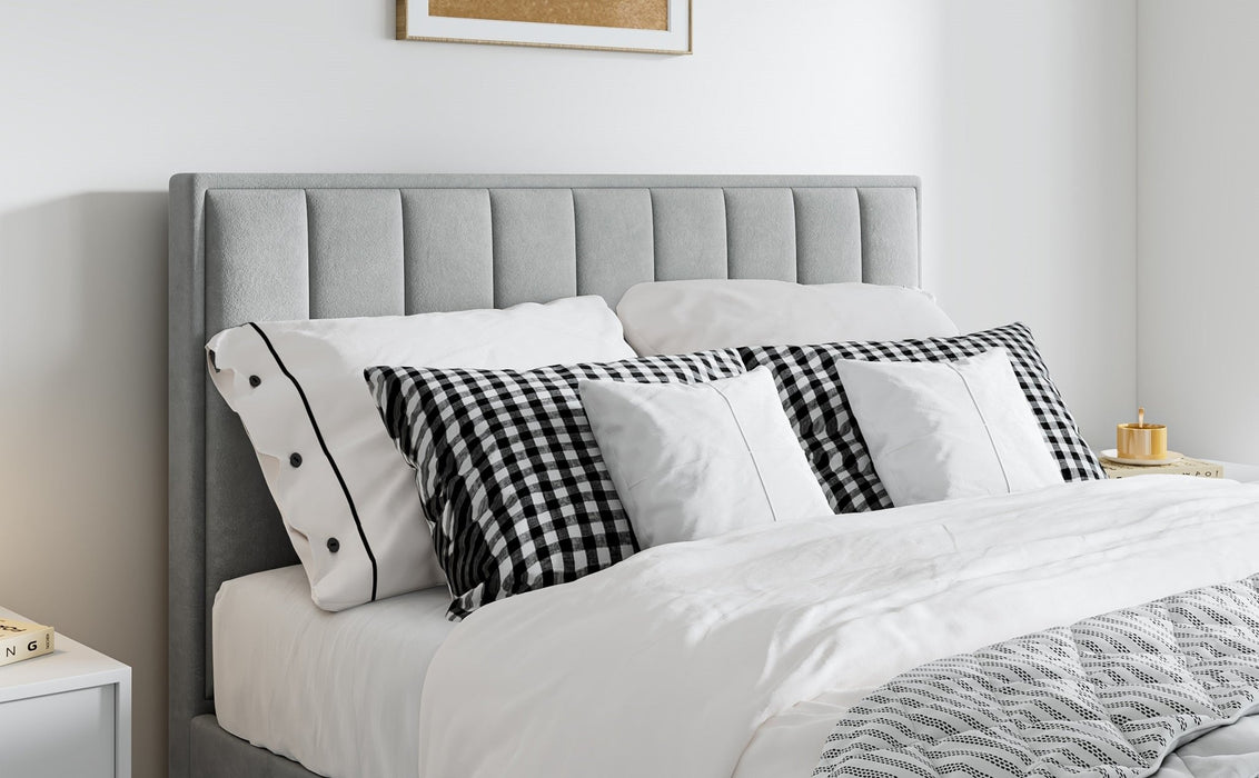 BedmasterRhodes Velvet Ottoman Storage Bed with Gas Lift in Grey - Rest Relax