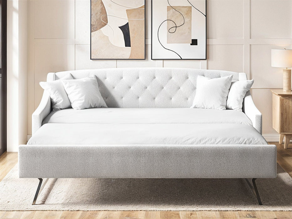 Flair FurnishingsAurora Cream Boucle Fabric Day Bed With Trundle - Rest Relax