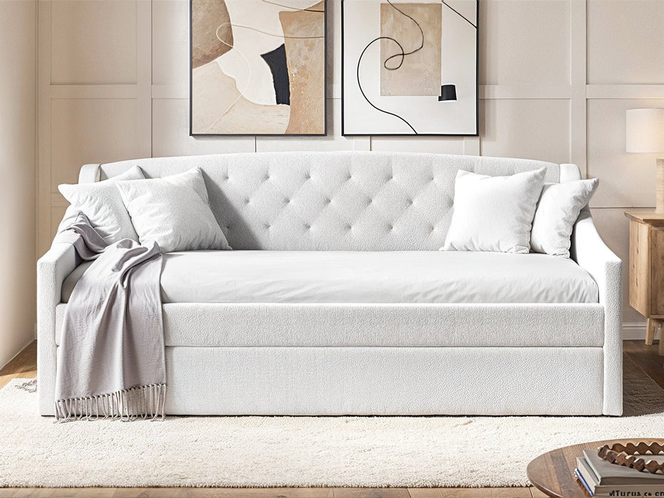 Flair FurnishingsAurora Cream Boucle Fabric Day Bed With Trundle - Rest Relax