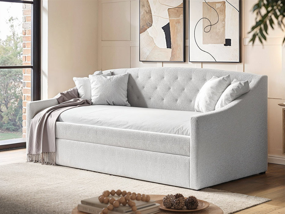 Flair FurnishingsAurora Cream Boucle Fabric Day Bed With Trundle - Rest Relax