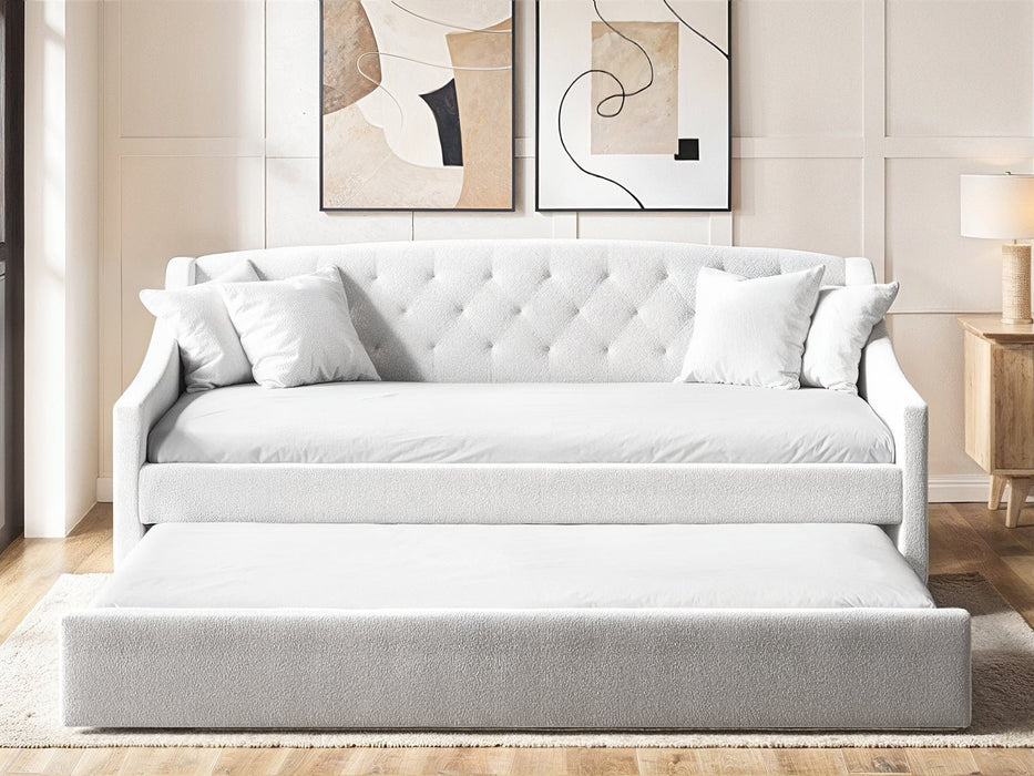 Flair FurnishingsAurora Cream Boucle Fabric Day Bed With Trundle - Rest Relax
