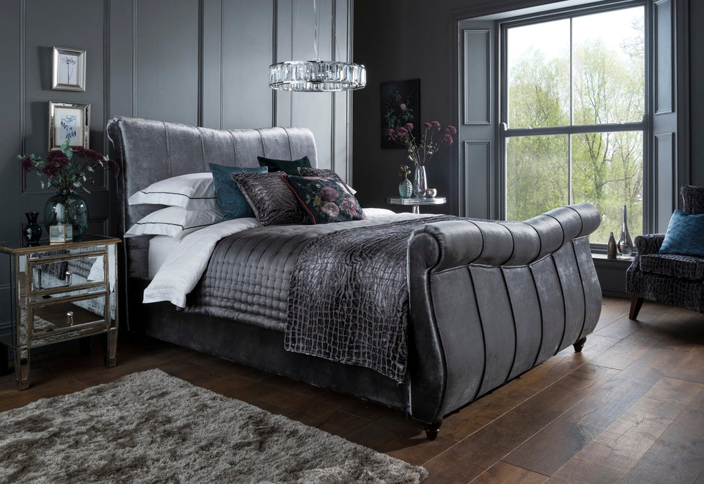 Flintshire FurnitureLeona Titanium Grey Fabric Scroll Bed Frame - Rest Relax