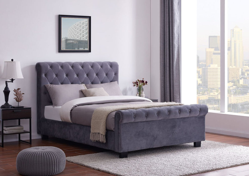 Flintshire FurnitureWhitford Ottoman Chesterfield Scroll Plush Velvet Grey Bed Frame - Rest Relax