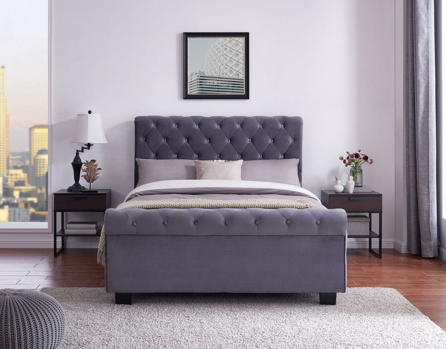 Flintshire FurnitureWhitford Ottoman Chesterfield Scroll Plush Velvet Grey Bed Frame - Rest Relax