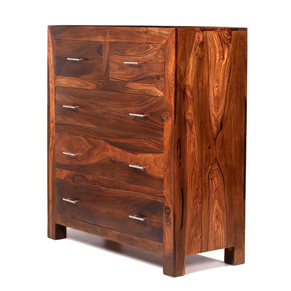 Furniture HausCuba Sheesham Wood 2 Over 3 Drawer Chest - Rest Relax