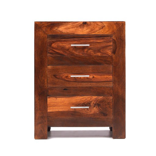 Furniture HausCuba Sheesham Wood 3 Drawer Bedside - Rest Relax