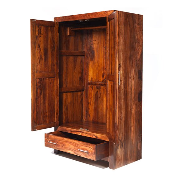 Furniture HausCuba Sheesham Wood Double Wardrobe + Drawer - Rest Relax