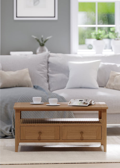 Furniture HausHalmstad Natural Oak 2 drawer Coffee Table - Rest Relax