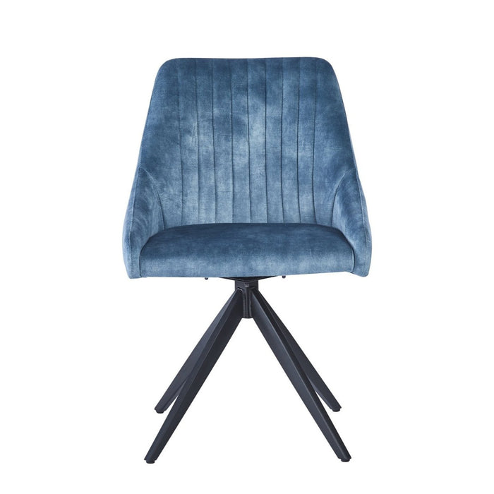 Furniture HausHugo Velvet Blue Dining Chair - Swivel Black Legs - Rest Relax