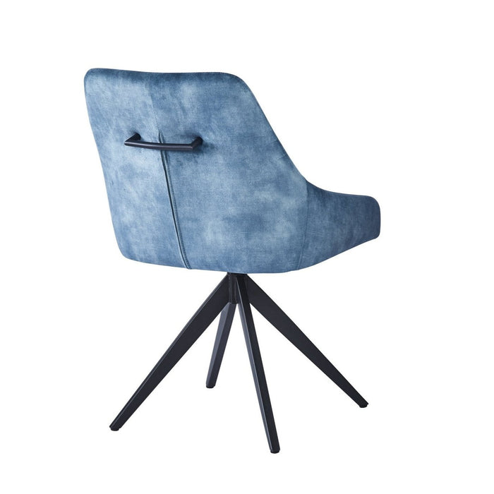 Furniture HausHugo Velvet Blue Dining Chair - Swivel Black Legs - Rest Relax