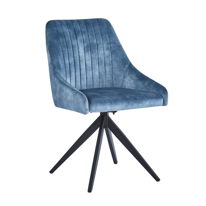 Furniture HausHugo Velvet Blue Dining Chair - Swivel Black Legs - Rest Relax