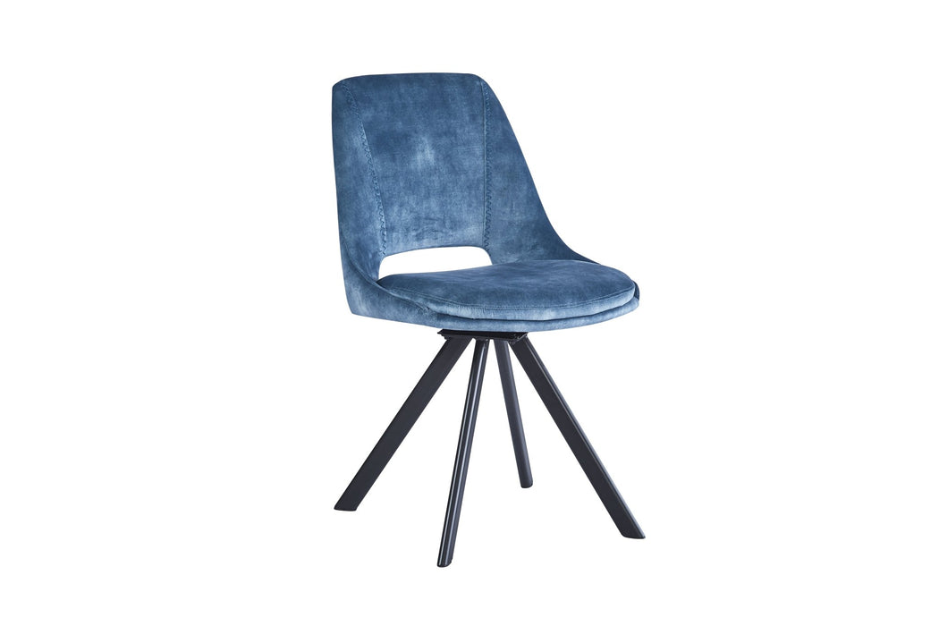 Furniture HausKasper Velvet Blue Dining Chair - Swivel Black Legs - Rest Relax