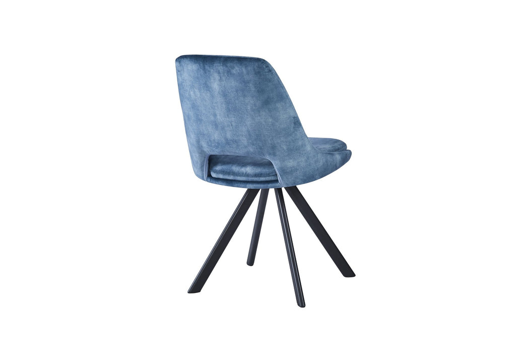 Furniture HausKasper Velvet Blue Dining Chair - Swivel Black Legs - Rest Relax