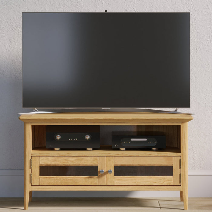 Furniture HausSaxby Oak GLAZED CORNER TV UNIT - Rest Relax