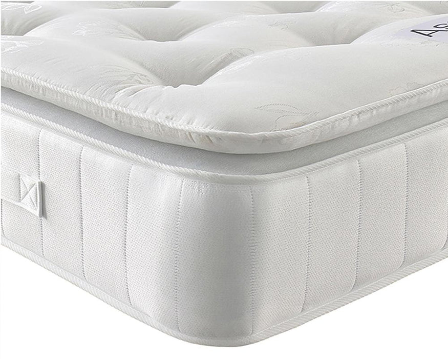 Aspire Natural Cashmere Pillowtop Pocket Sprung Mattress – angled studio shot showing the deep pillowtop profile