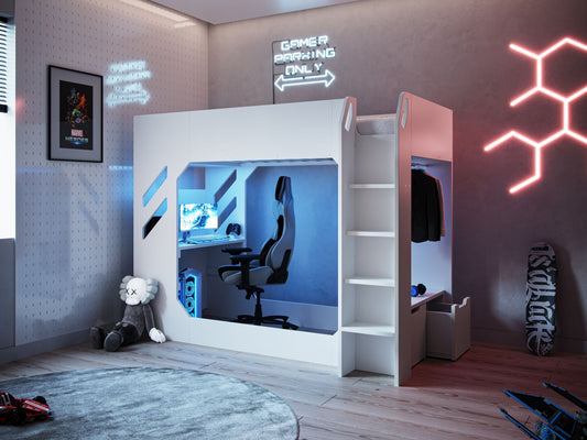 RecoilRecoil Shuttle Gaming High Sleeper Bed in White - Rest Relax
