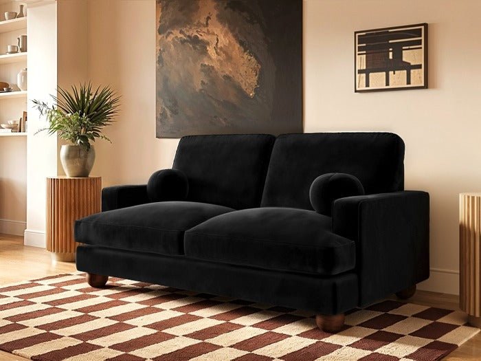 Solace+CoSolace+Co Addison 2 Seater Black Velvet Sofa - Rest Relax