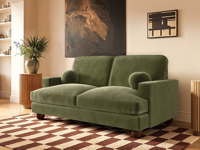 Solace+CoSolace+Co Addison 2 Seater Khaki Green Velvet Sofa - Rest Relax