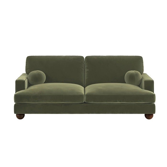 Solace+CoSolace+Co Addison 3 Seater Khaki Green Velvet Sofa - Rest Relax