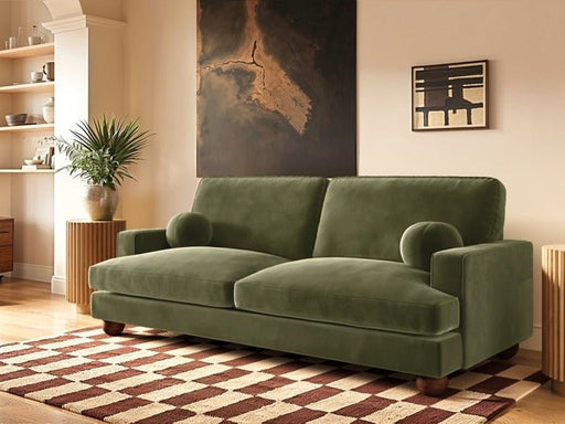 Solace+CoSolace+Co Addison 3 Seater Khaki Green Velvet Sofa - Rest Relax