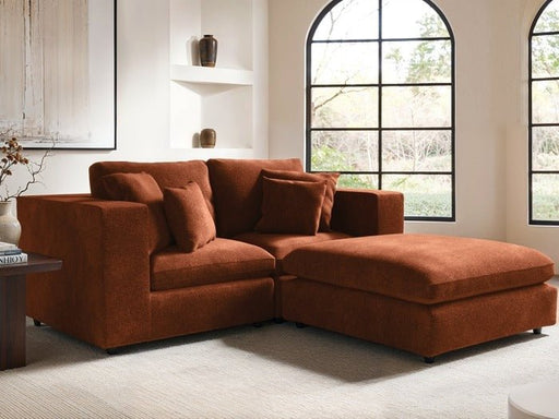 Solace+CoSolace+Co Asher 3 Seater with Footstool Chenille Burnt Orange Corner Sofa - Rest Relax