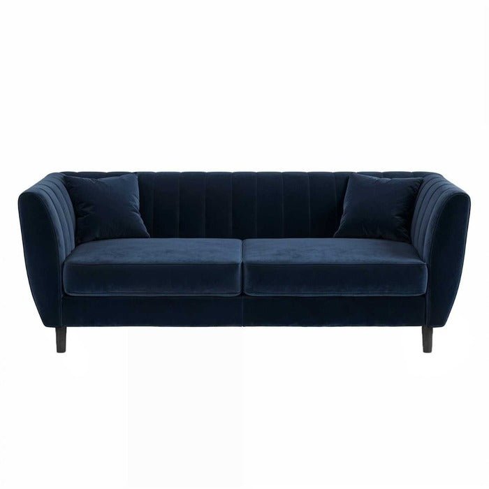 Solace+CoSolace+Co Remi 3 Seater Mid Century Navy Blue Velvet Sofa - Rest Relax