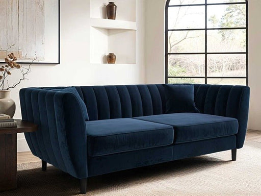 Solace+CoSolace+Co Remi 3 Seater Mid Century Navy Blue Velvet Sofa - Rest Relax