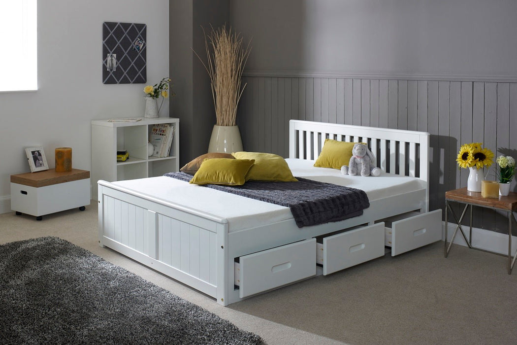 Visco Therapy4'6" Mission White Wooden Storage Bed - Rest Relax