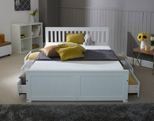 Visco Therapy4'6" Mission White Wooden Storage Bed - Rest Relax