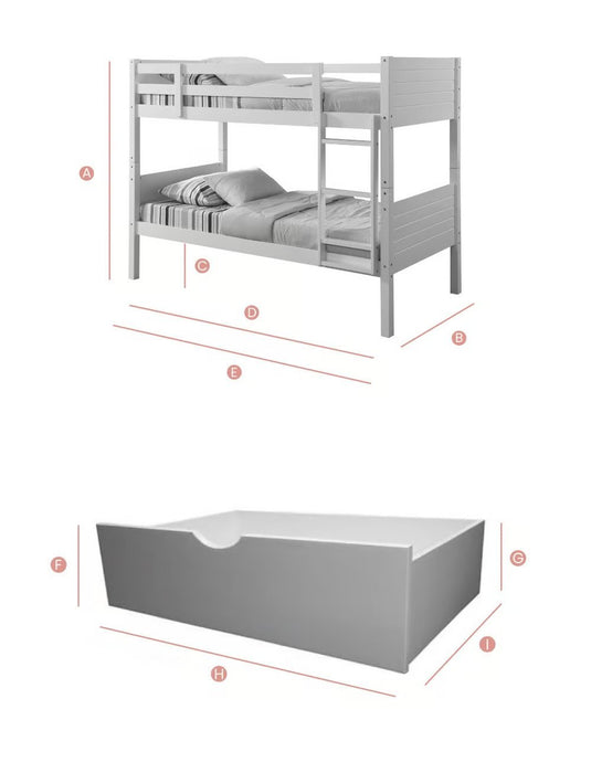 Visco TherapyBedford White Wooden Bunk Bed Frame - 3ft Single - Rest Relax