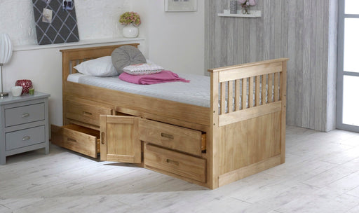Visco TherapyCaptains Waxed Pine Wooden Storage Bed Frame - 3ft Single - Rest Relax