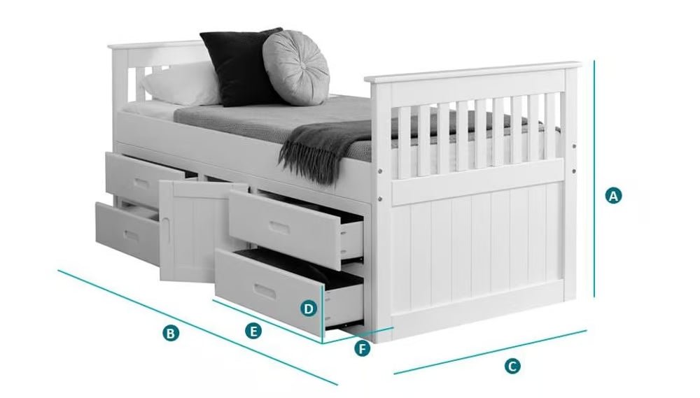 Visco TherapyCaptains White Wooden Storage Bed Frame - 3ft Single - Rest Relax