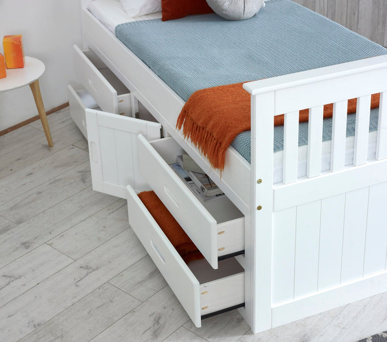 Visco TherapyCaptains White Wooden Storage Bed Frame - 3ft Single - Rest Relax