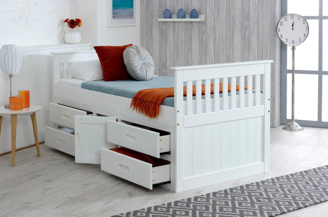 Visco TherapyCaptains White Wooden Storage Bed Frame - 3ft Single - Rest Relax