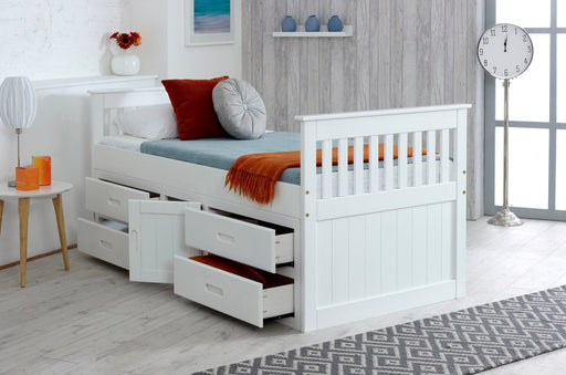 Visco TherapyCaptains White Wooden Storage Bed Frame - 3ft Single - Rest Relax