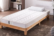 Little Champ Pocket Spring Mattress – shown on a wooden single bed frame in a child's room with a contour pillow