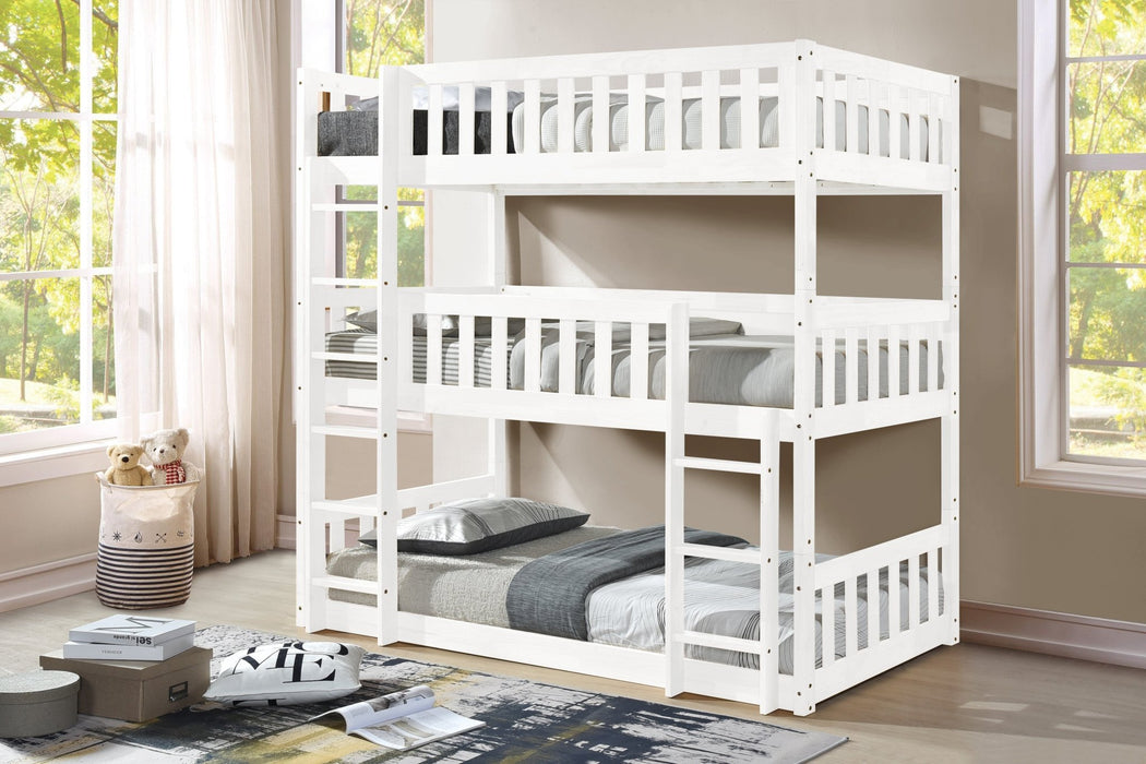 Visco TherapyLydia Triple Bunk Bed With Ladder in WHITE, Wooden High Sleeper Kids Bunk Bed, Solid Rubberwood Bed Frame, Children's Bedroom Furniture, With or Without Mattresses - Rest Relax