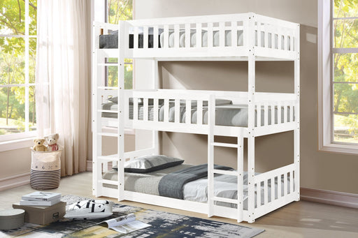 Visco TherapyLydia Triple Bunk Bed With Ladder in WHITE, Wooden High Sleeper Kids Bunk Bed, Solid Rubberwood Bed Frame, Children's Bedroom Furniture, With or Without Mattresses - Rest Relax