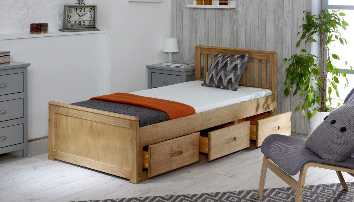 Visco TherapyMission Waxed Pine Wooden Storage Bed Frame - 3ft Single, 4ft Small Double and 4ft6 Double - Rest Relax