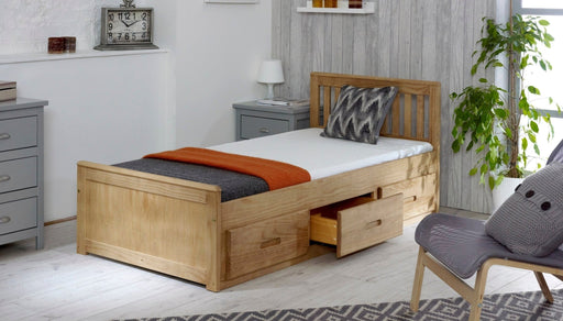 Visco TherapyMission Waxed Pine Wooden Storage Bed Frame - 3ft Single, 4ft Small Double and 4ft6 Double - Rest Relax