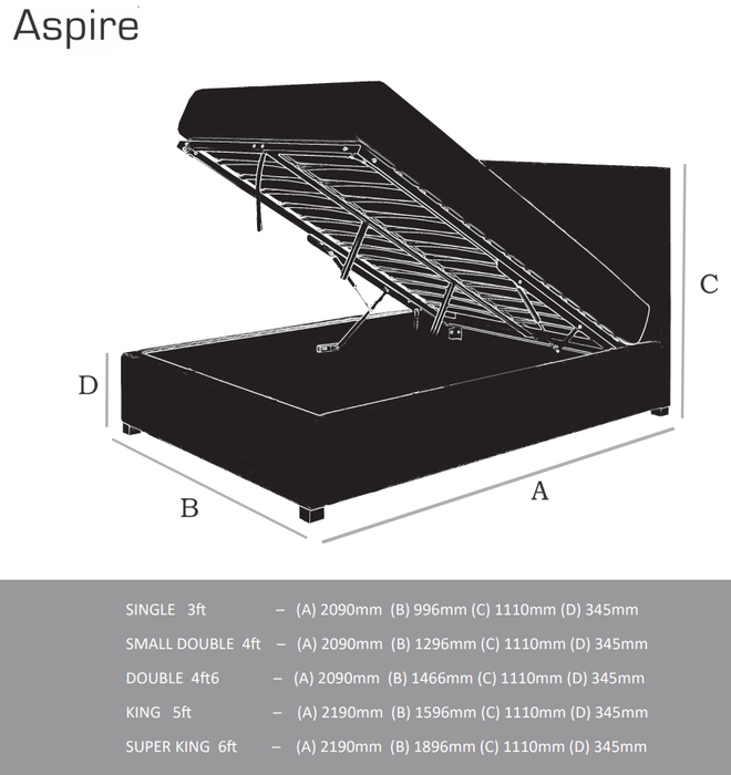 AspireAspire Furniture Caine Fabric Ottoman Bed - Rest Relax